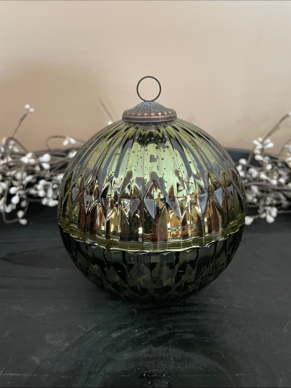 Illume Luxury Balsam Cedar Soy Candle in Green Mercury Glass Ornament Shape